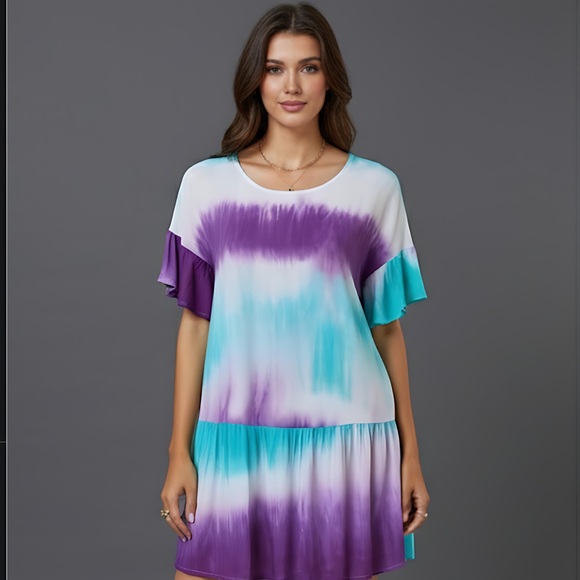 Tye Dye Loose Mini Dress - Picture 1 of 6